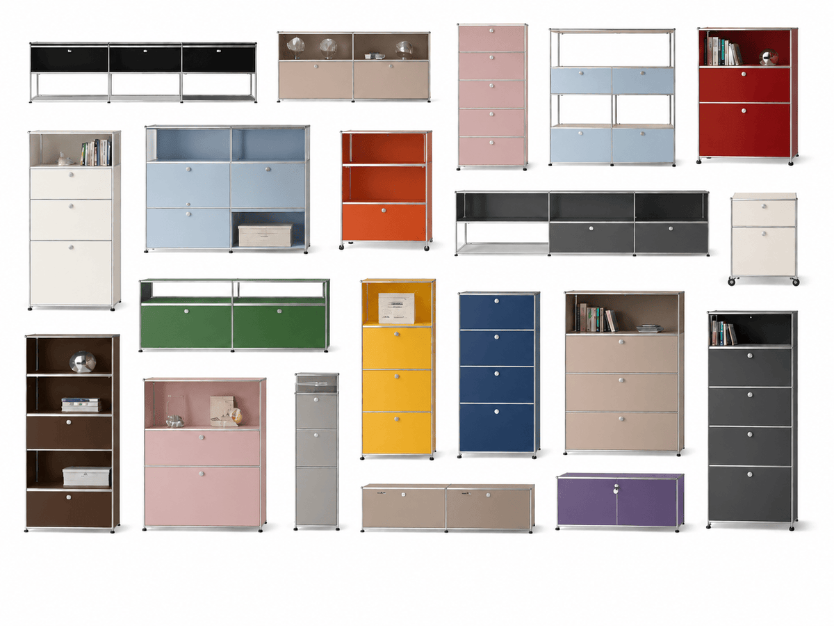 Modular storage configurations in a range of colours