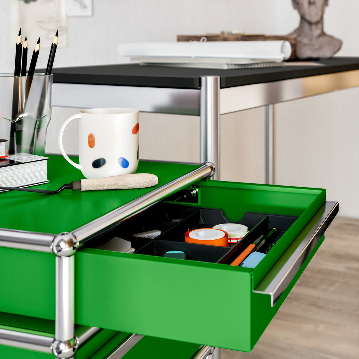 Modular Table 1499 Black Linoleum modular cabinet in an interior setting